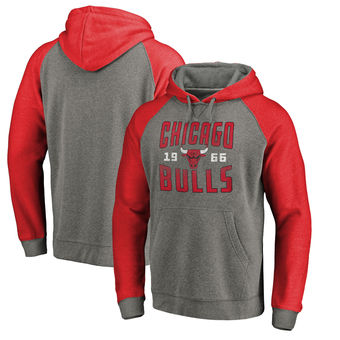 Chicago Bulls Fanatics Branded Antique Stack Big & Tall Tri-Blend Raglan Pullover Hoodie - Ash